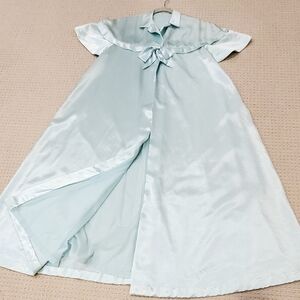 Virginia Wallace 1960's Pale Aqua Green Satin Long Kimono Robe, Med, EUC